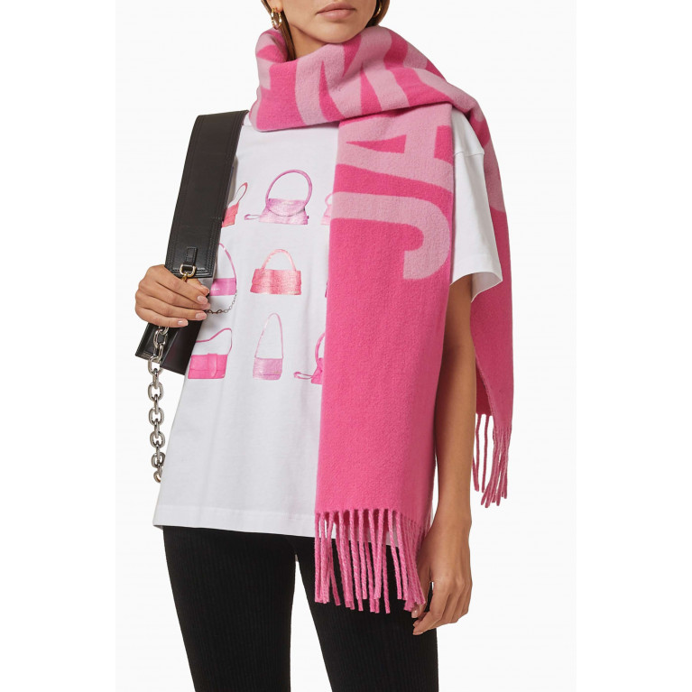 Jacquemus - L'écharpe Fringed Logo Scarf in Wool Pink