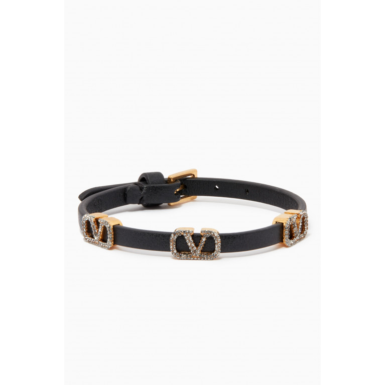 Valentino - Valentino Garavani Triple VLogo Signature Strass Bracelet in Leather Black
