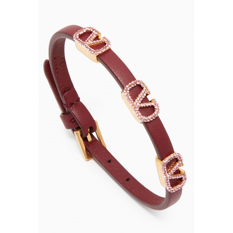 Valentino - Valentino Garavani Triple VLogo Signature Strass Bracelet in Leather Burgundy