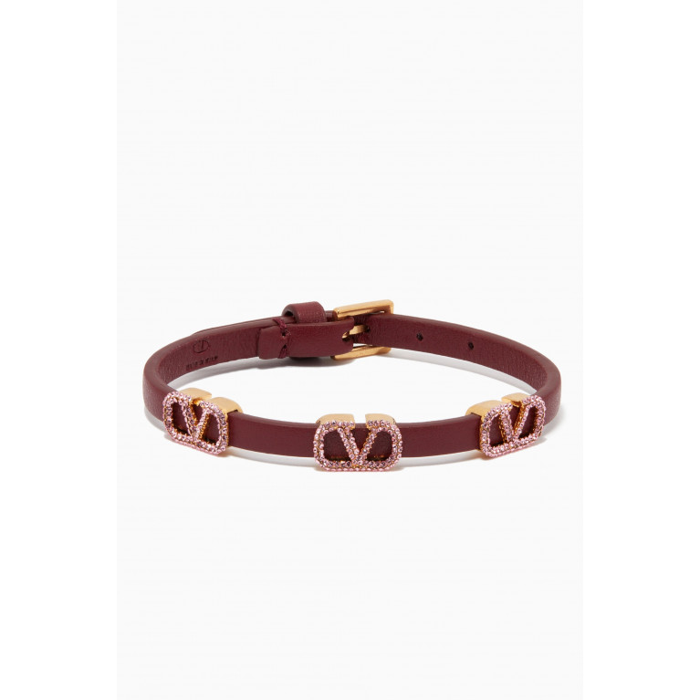 Valentino - Valentino Garavani Triple VLogo Signature Strass Bracelet in Leather Burgundy