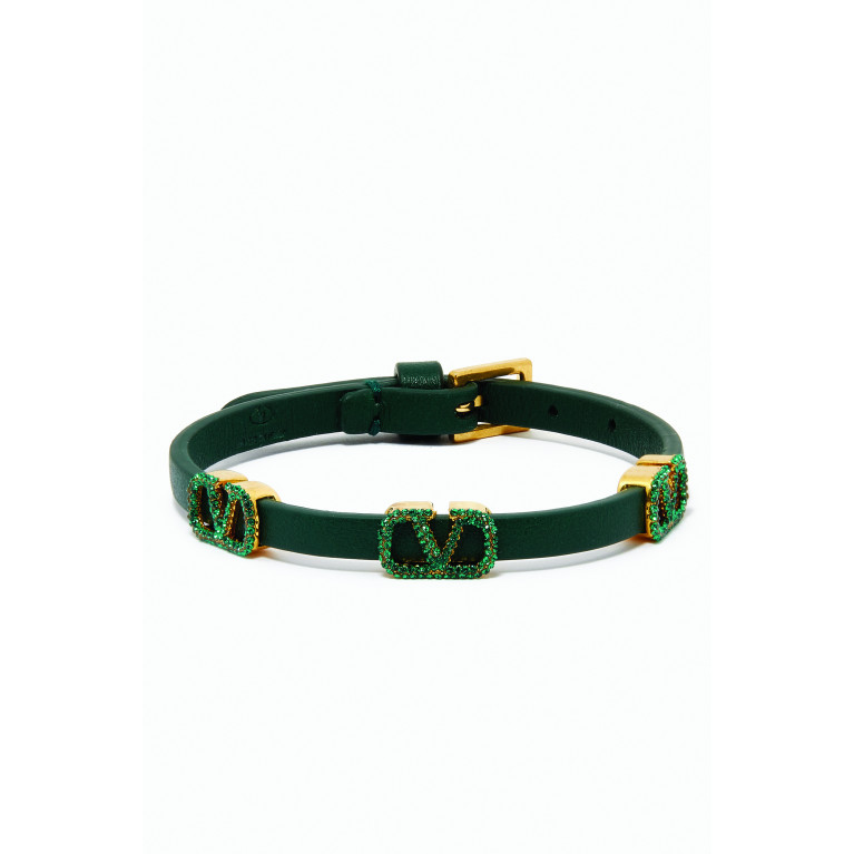 Valentino - Valentino Garavani VLOGO Signature Strass Bracelet in Grainy Leather Green