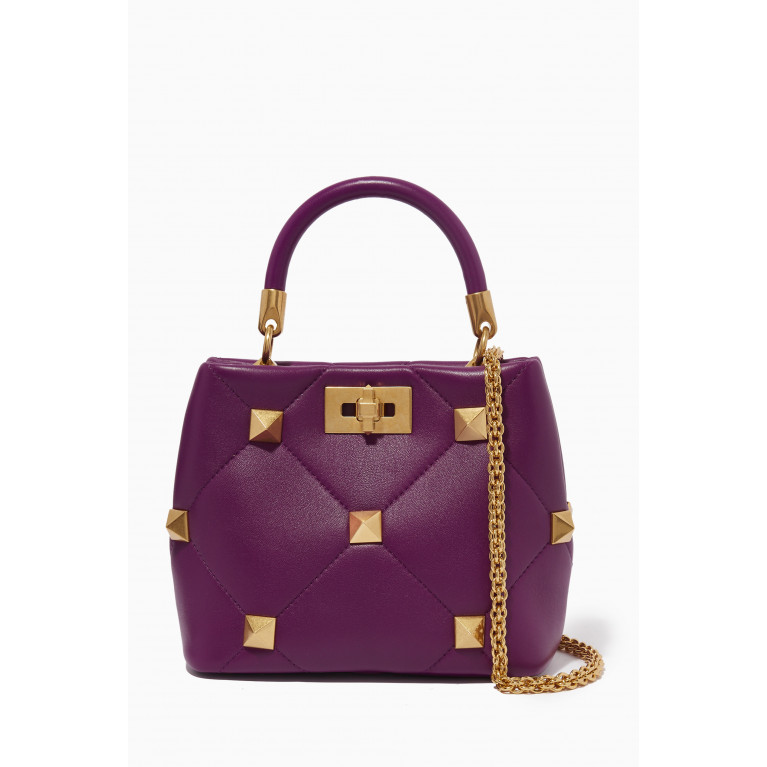 Valentino - Valentino Garavani Roman Stud Small Top Handle Bag in Nappa Leather Purple