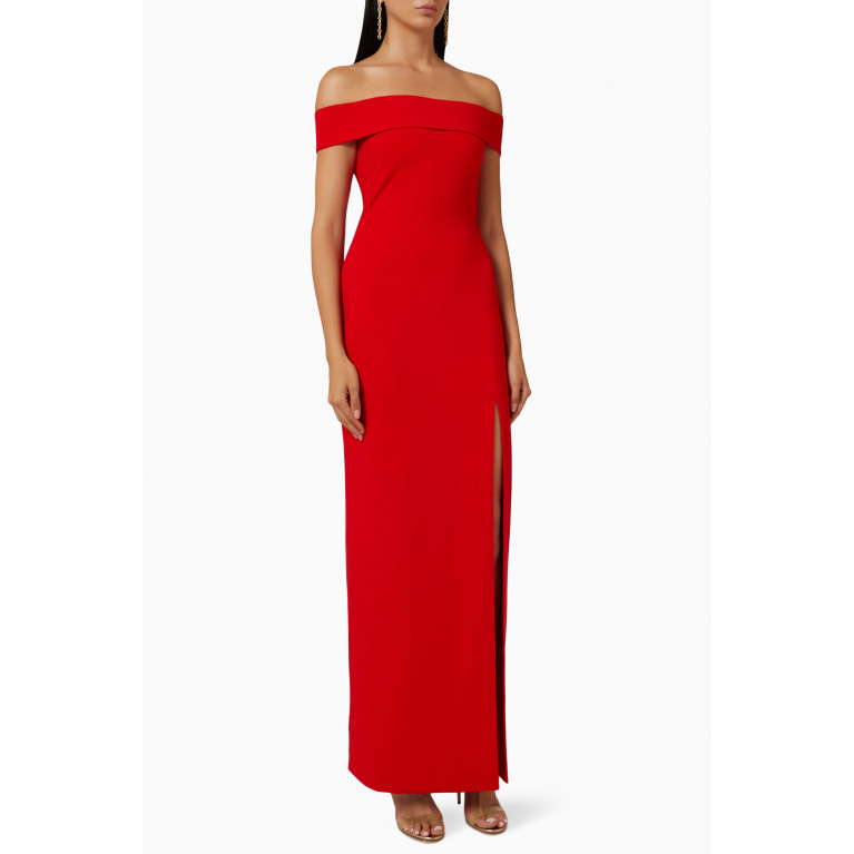 Solace London - Martina Off-shoulder Gown in Crêpe Red