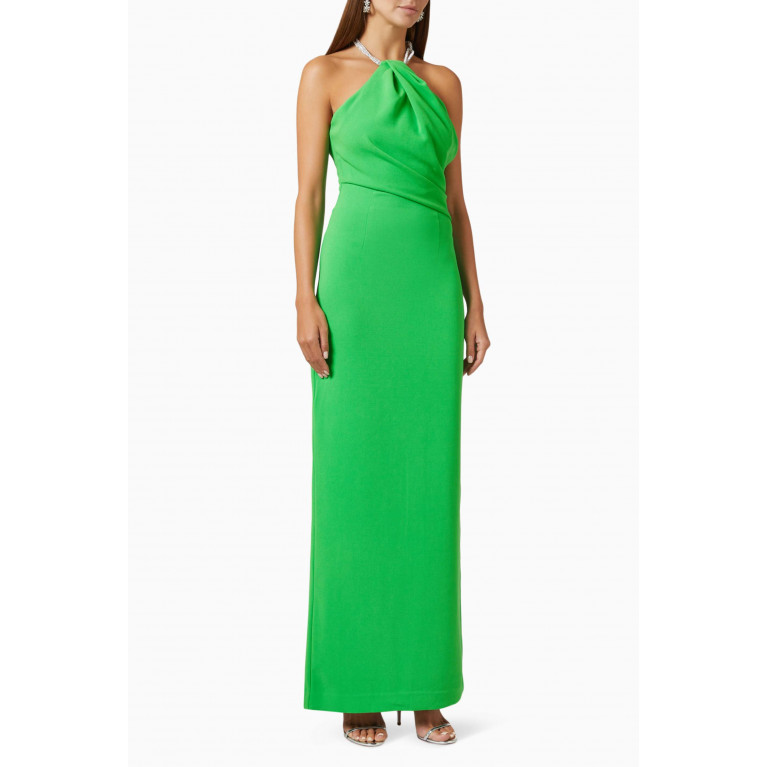 Solace London - Riva Embellished Maxi Dress in Crepe Green