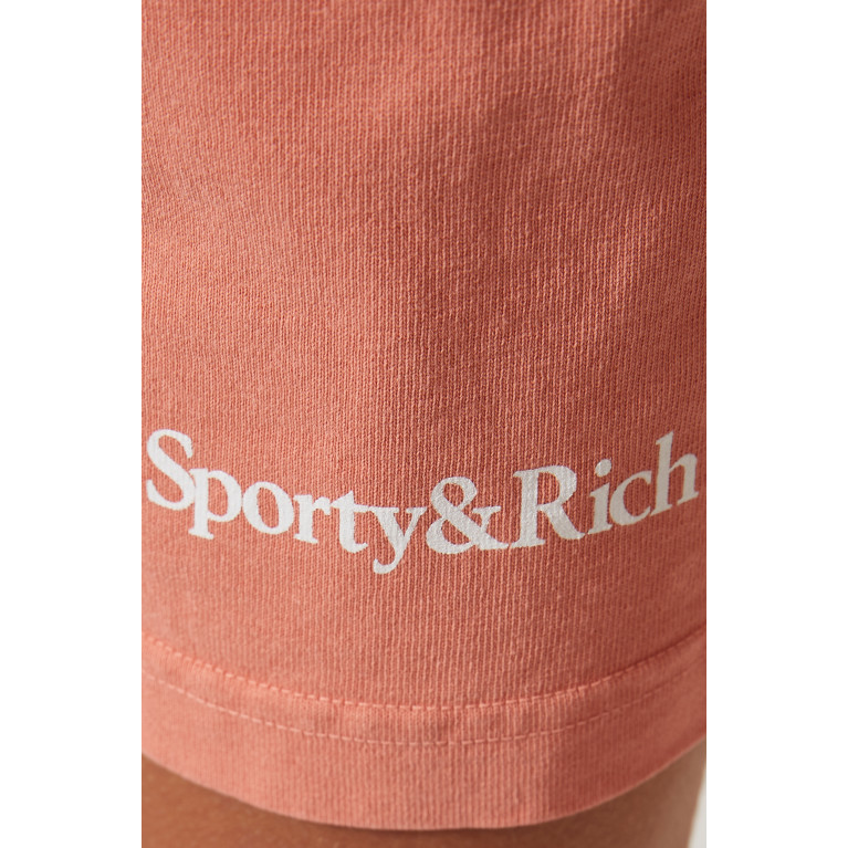 Sporty & Rich - Serif Logo Gym Shorts in Cotton