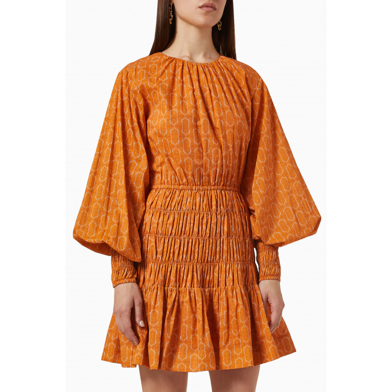 Sunset Lover - Marcel Smocked Mini Dress in Organic Cotton Orange