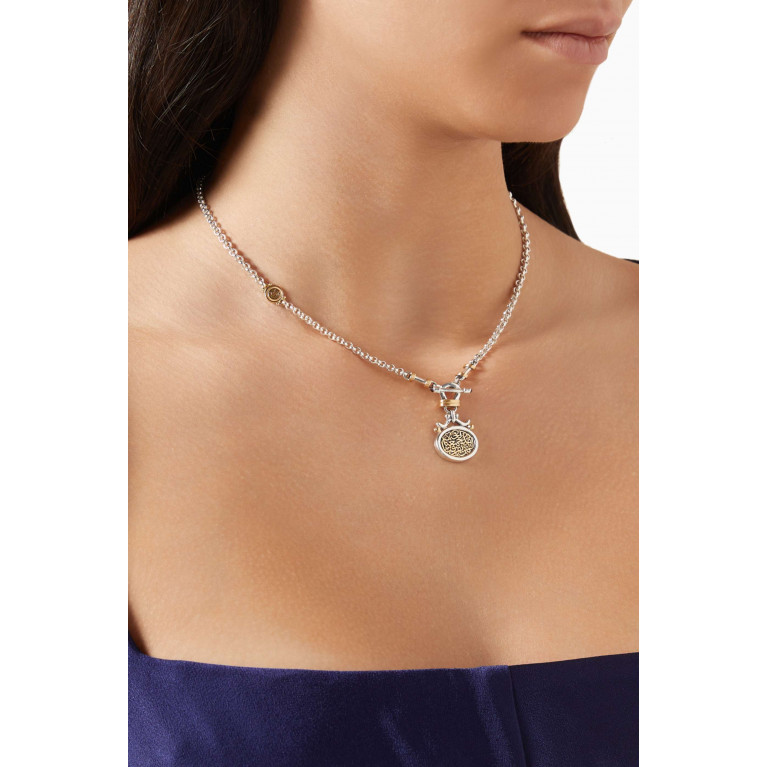 Azza Fahmy - Garnet Love T-lock Necklace in Sterling Silver & 18kt Gold