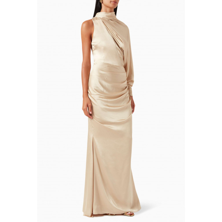 NASS - One-Shoulder Draped Gown in Crepe Neutral