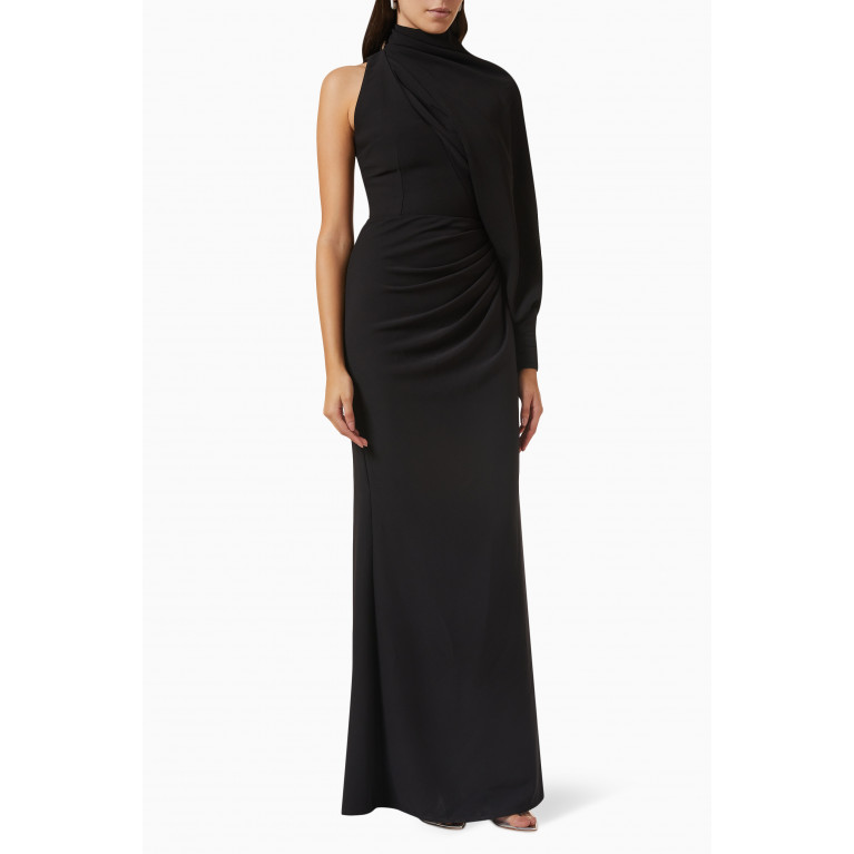 NASS - One-Shoulder Draped Gown in Crepe Black