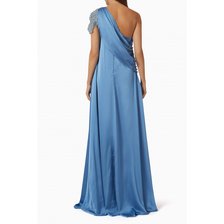 NASS - Embroidered One-shoulder Gown in Satin