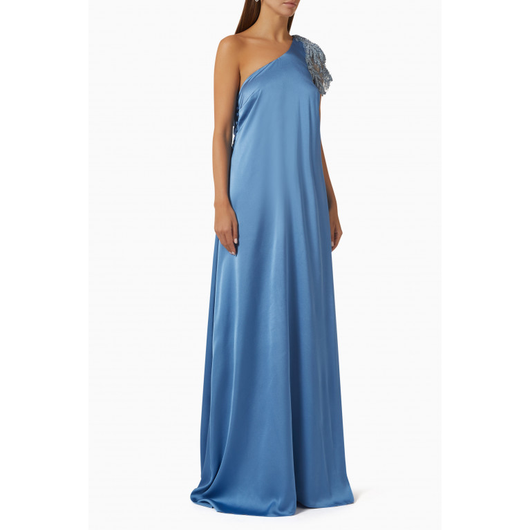 NASS - Embroidered One-shoulder Gown in Satin