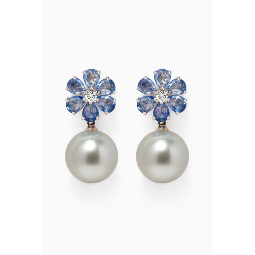 Robert Wan - Tresor Fleur Gemstone Pearl Diamond Earrings in 18kt White Gold