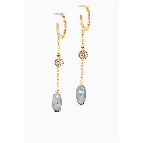 Robert Wan - Links of Love Pearl Drop Diamond Hoop Earrings in 18kt Yellow Gold