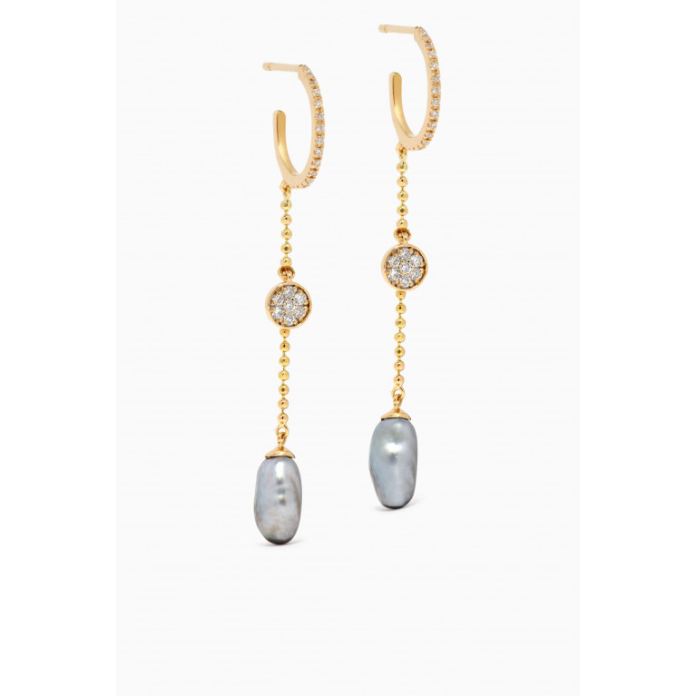 Robert Wan - Links of Love Pearl Drop Diamond Hoop Earrings in 18kt Yellow Gold