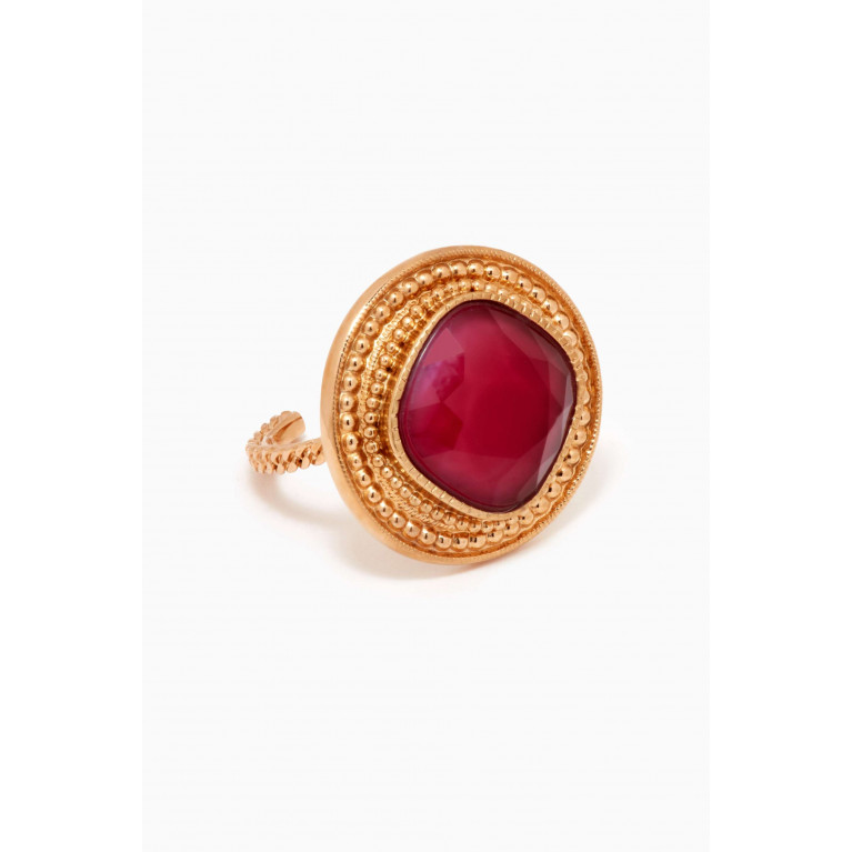 Satellite - Cabochon Adjustable Ring in 14kt Gold-plated Metal
