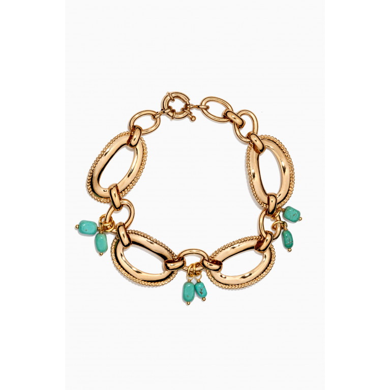Satellite - On-trend Turquoise Chain Bracelet in 14kt Gold-plated Metal