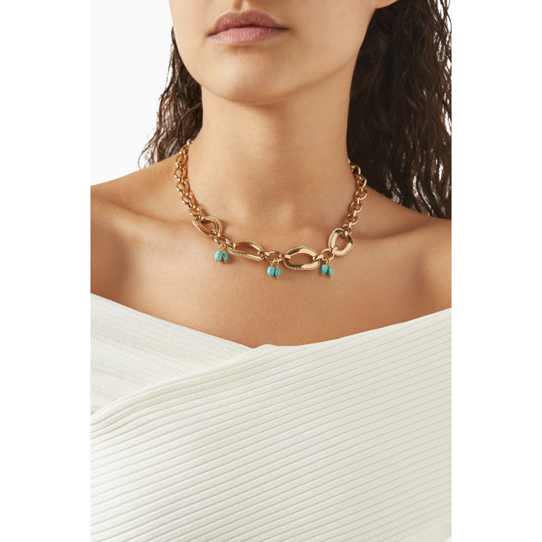 Satellite - Timeless Turquoise Chain Necklace in 14kt Gold-plated Metal
