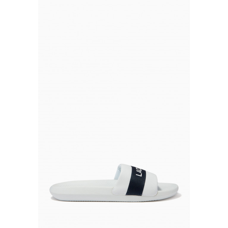 Lacoste - Striped Logo Slide Sandals in Water-repellent Rubber White