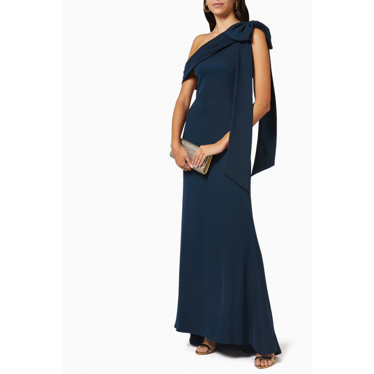 NASS - One-shoulder Draped Gown in Crepe Blue