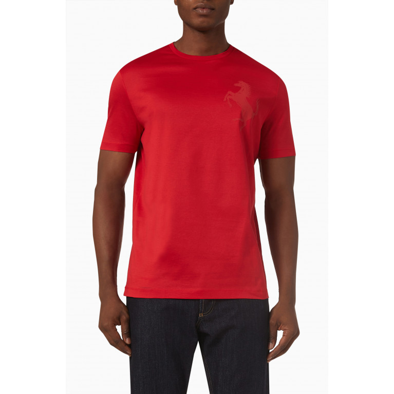 Ferrari - Logo T-shirt in Cotton Jersey Red