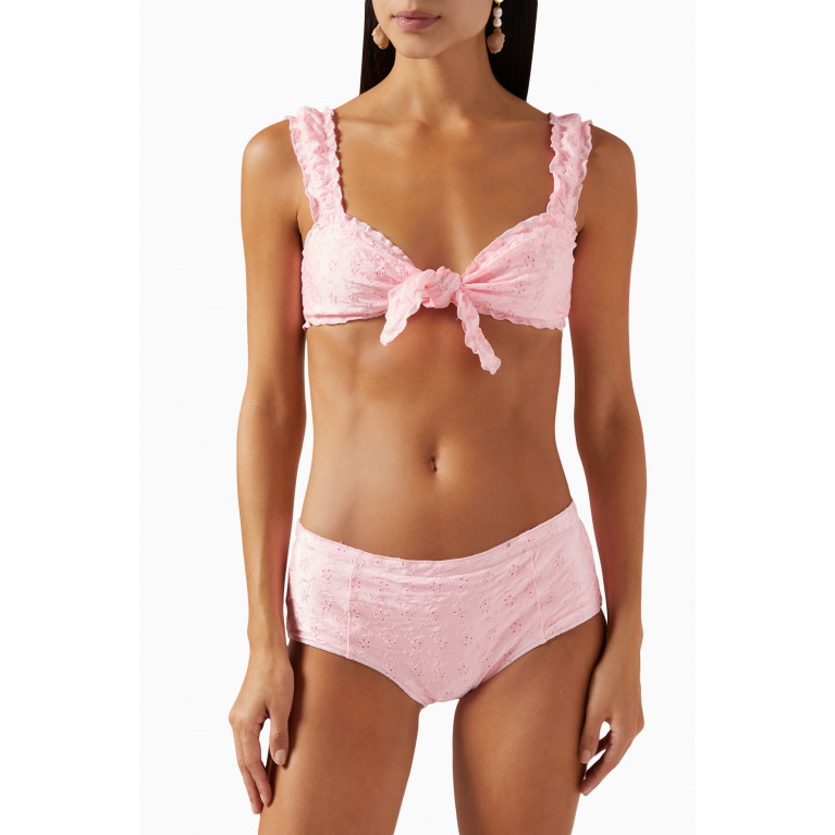 Frankies Bikinis - x Gigi Hadid Colby Eyelet Ruffle Bikini Top Pink