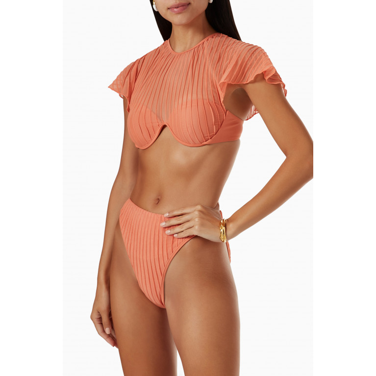 Andrea Iyamah - Gara Pleated Bikini Top in Mesh