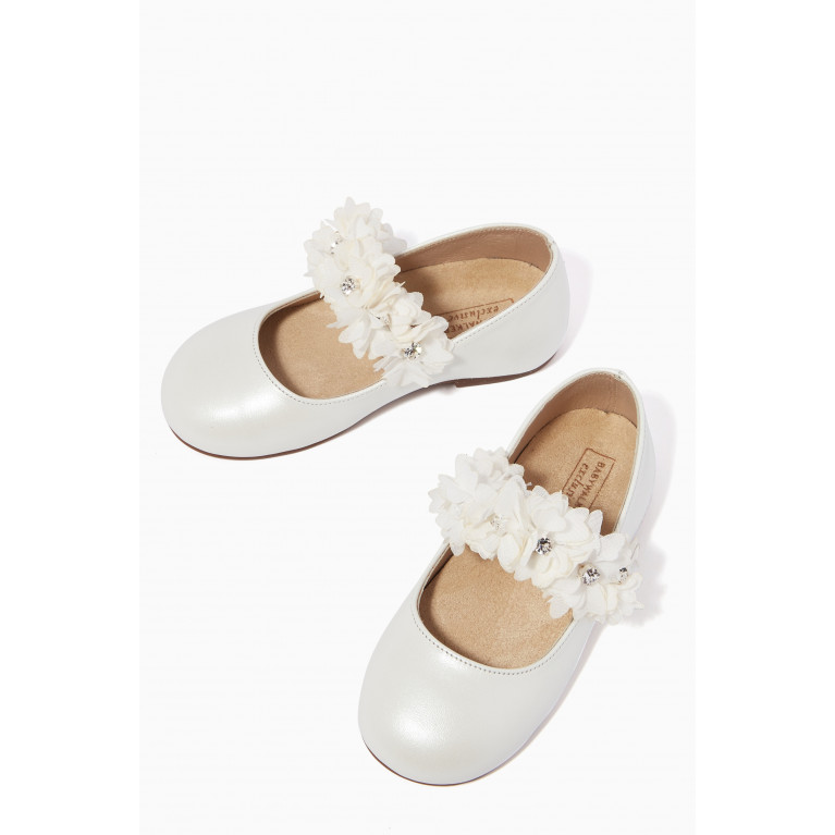 Babywalker - 3D Floral Ballerina Shoes in Leather Neutral