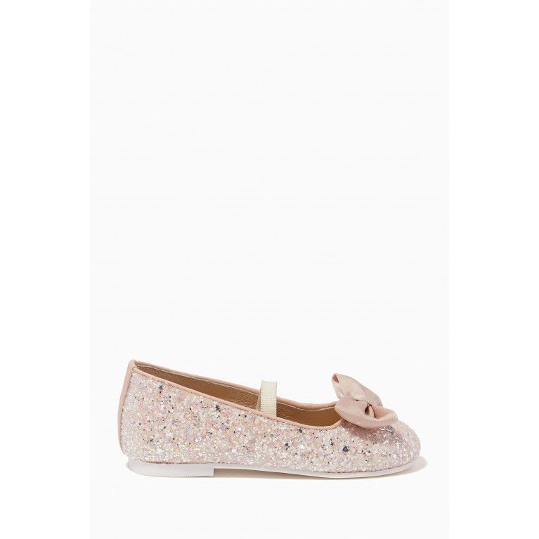 Babywalker - Glitter-embellished Bow Ballerina Shoes Neutral