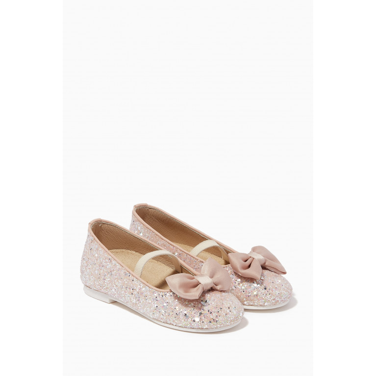 Babywalker - Glitter-embellished Bow Ballerina Shoes Neutral