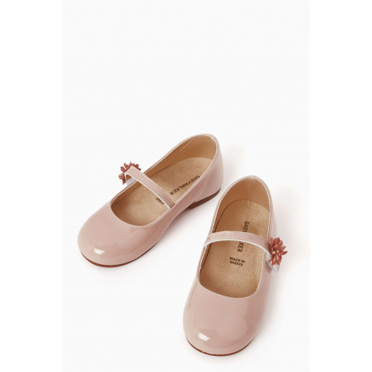 Babywalker - Flower-embellished Ballerina Shoes in Patent Leather Pink