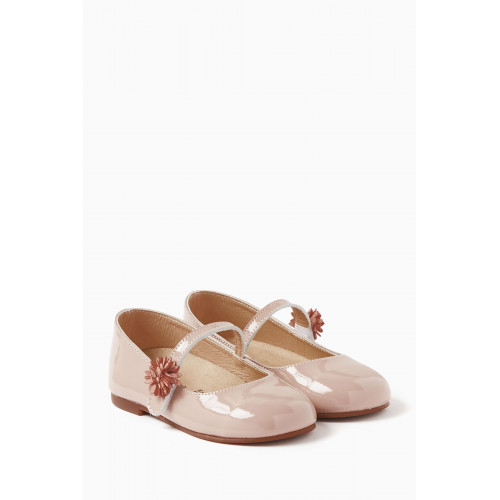 Babywalker - Flower-embellished Ballerina Shoes in Patent Leather Pink