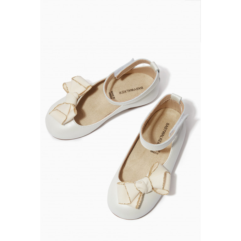 Babywalker - Bow-embellished Ballerina Shoes in Smooth Leather