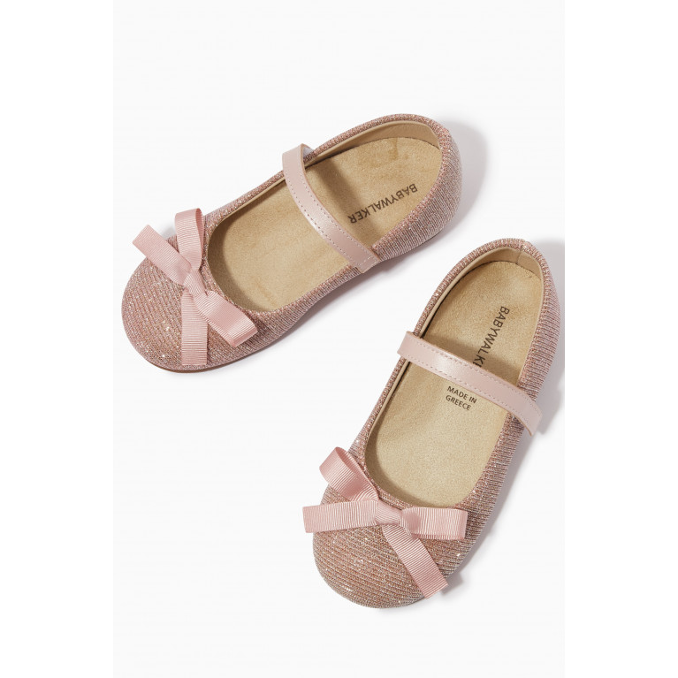 Babywalker - Glitter-embellished Bow Ballerina Shoes Pink