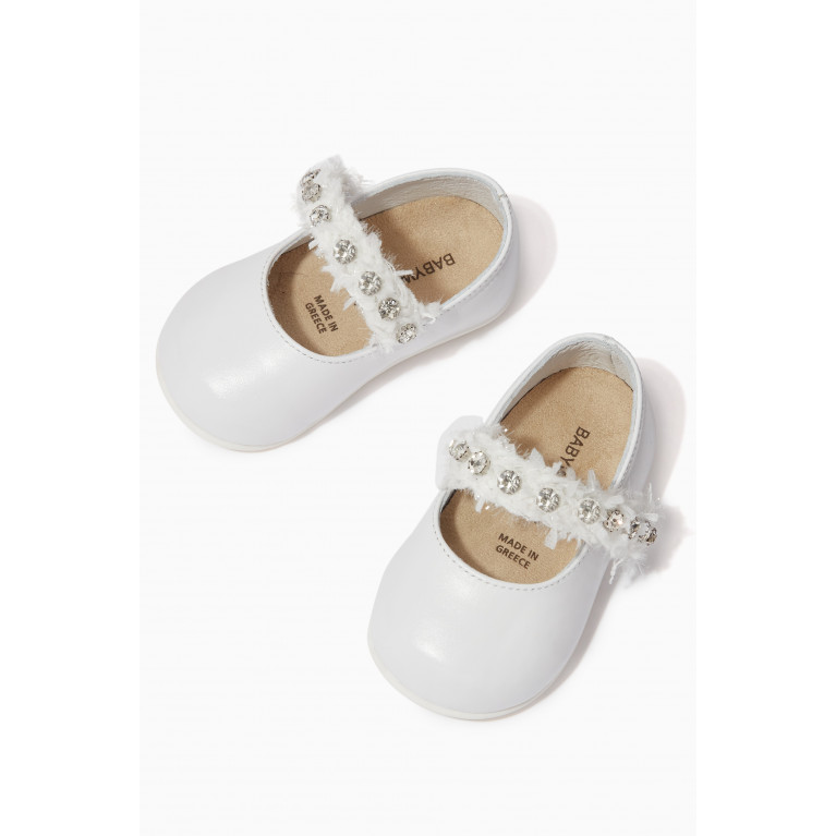 Babywalker - Rhinestone-embellished Ballerina Shoes in Smooth Leather