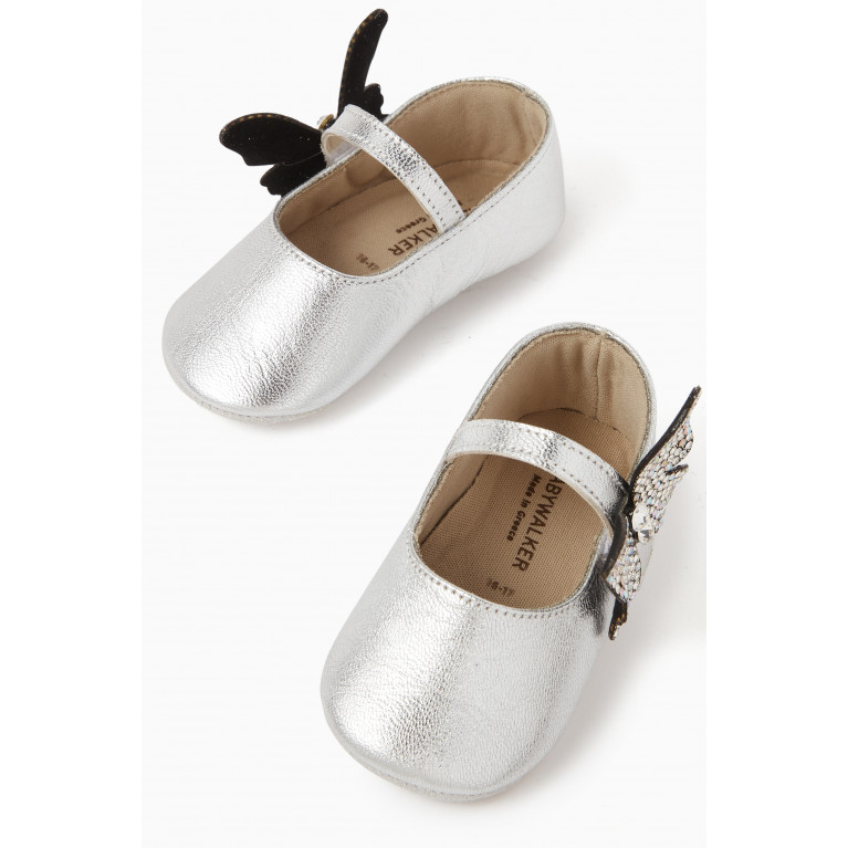 Babywalker - Crystal Butterfly Ballerina Shoes in Leather Silver