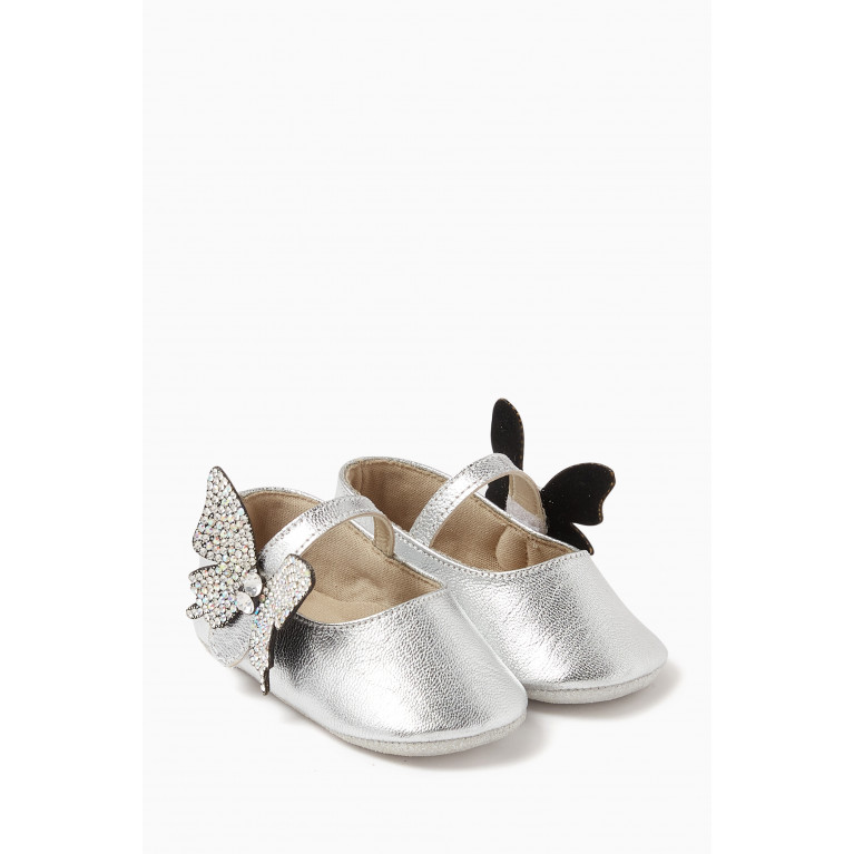 Babywalker - Crystal Butterfly Ballerina Shoes in Leather Silver