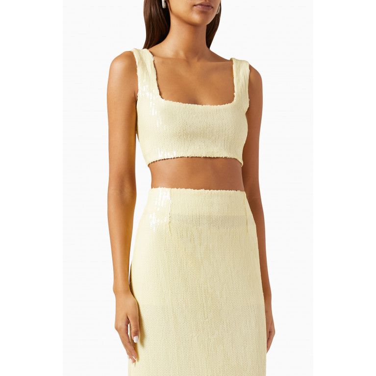 Galvan - Beating Heart Crop Top in Sequin Stretch-tulle White