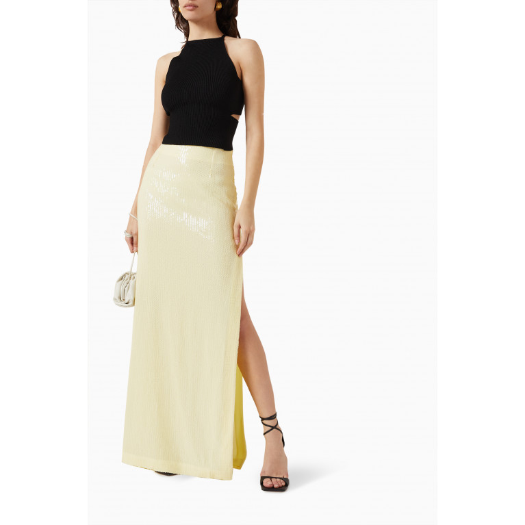 Galvan - Beating Heart Sequin Maxi Skirt in Stretch-tulle White