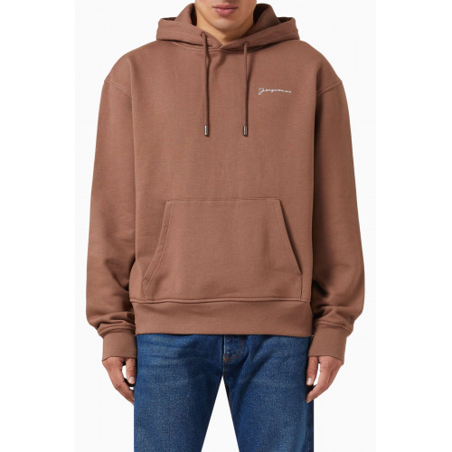 Jacquemus - Embroidered Logo Hoodie in Organic Cotton Brown