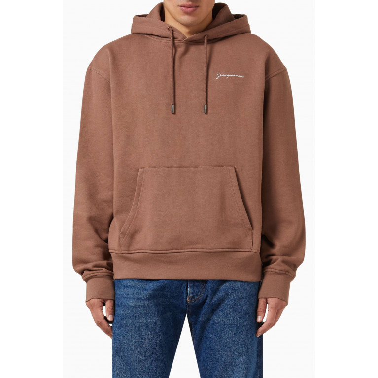 Jacquemus - Embroidered Logo Hoodie in Organic Cotton Brown