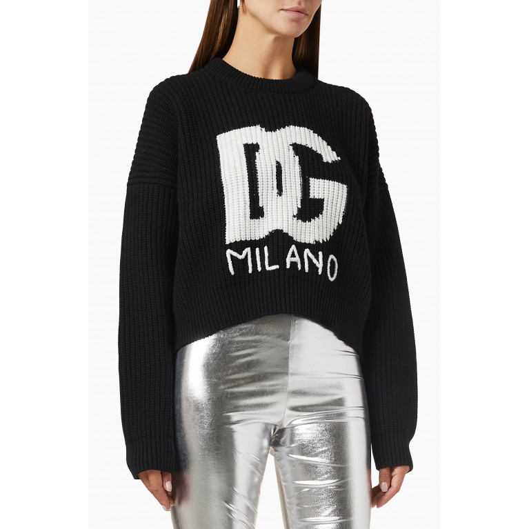 Dolce & Gabbana - DG-logo Cropped Sweater in Fisherman-knit