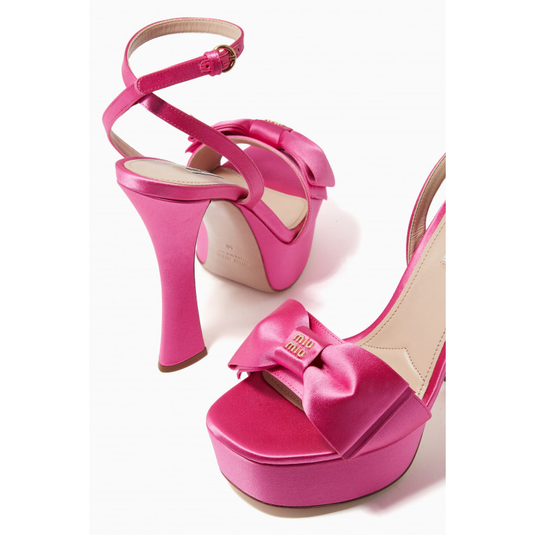 Miu Miu - Logo Bow 135 Platform Heel Sandals in Satin Pink
