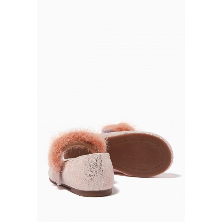 Babywalker - Fur-trimmed Ballerina Shoes in Suede
