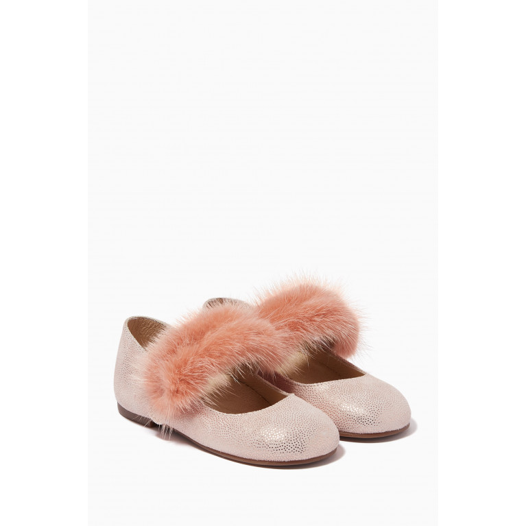 Babywalker - Fur-trimmed Ballerina Shoes in Suede