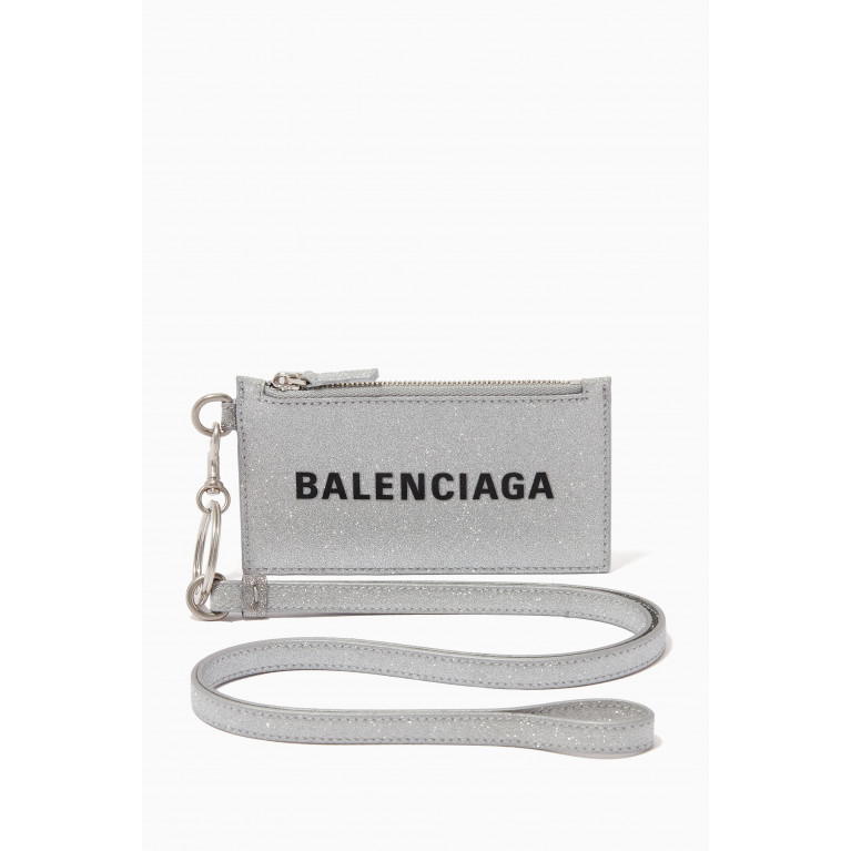 Balenciaga - Cash Card Case on Keyring in Metallic Coated Canvas