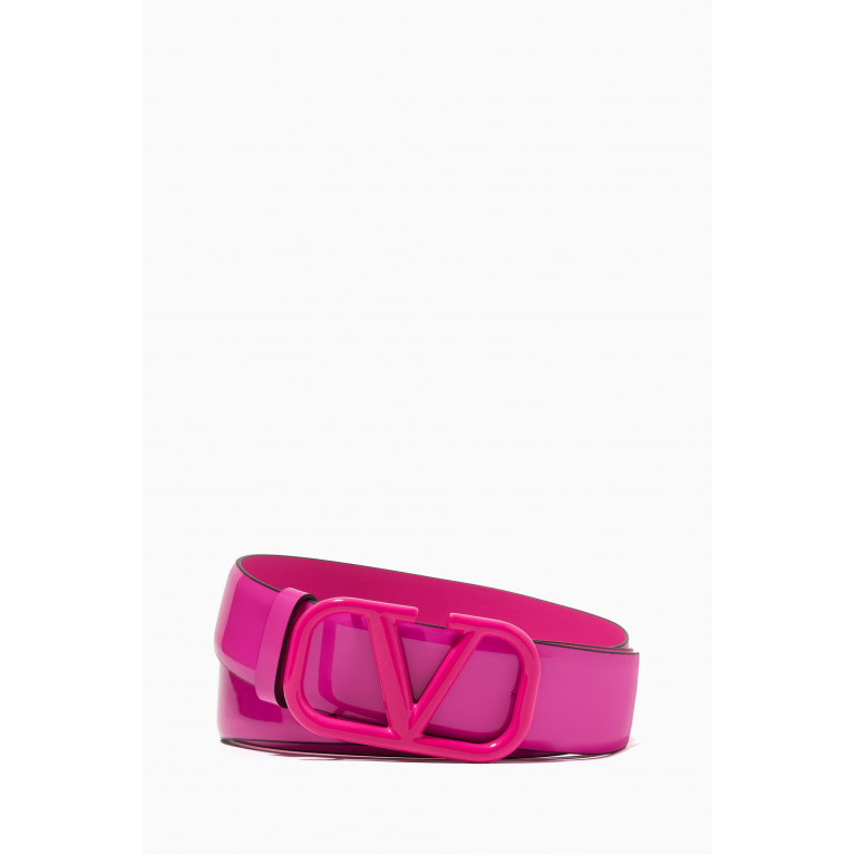 Valentino - VALENTINO GARAVANIi Logo Signature Belt in Patent Leather, 30mm Pink