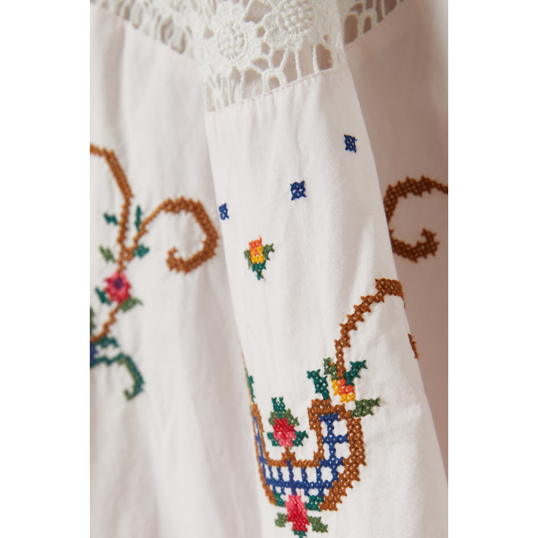 Fillyboo - Cover Me In Cross Stitch Midi Skirt in Pink Marshmallow