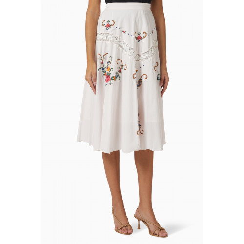 Fillyboo - Cover Me In Cross Stitch Midi Skirt in Pink Marshmallow