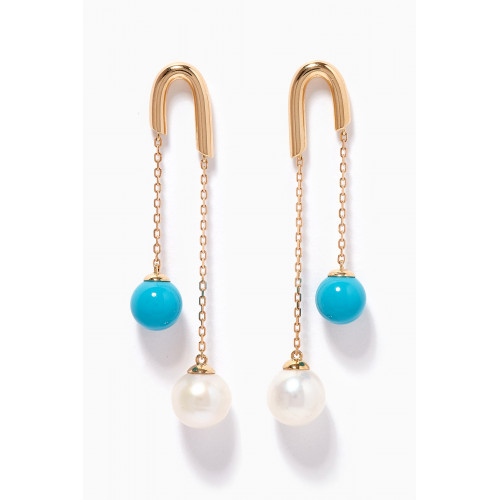 Damas - Kiku Glow Turquoise Pearl Drop Earrings in 18kt Yellow Gold