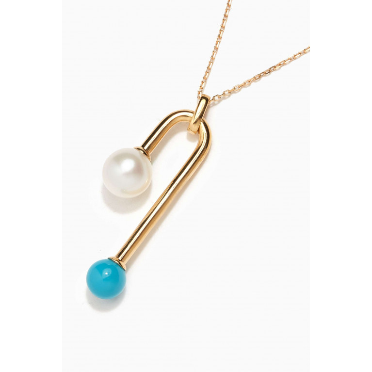 Damas - Kiku Glow Turquoise Pearl Drop Necklace in 18kt Yellow Gold